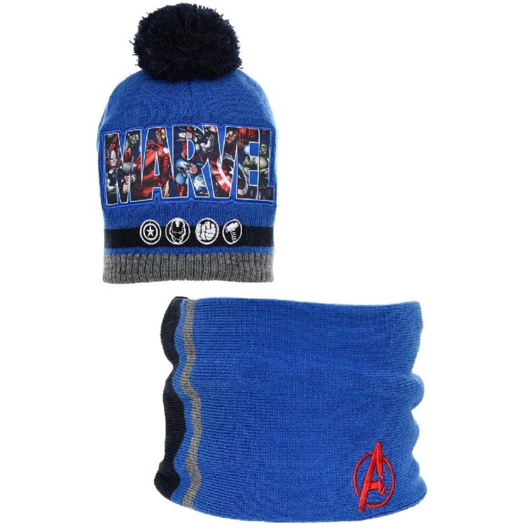 Children's wool and fleece hat and neck warmer set Avengers