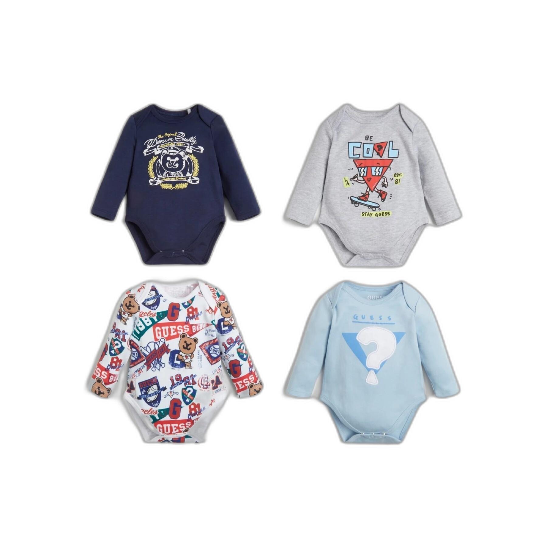 Set of 4 baby boy long sleeve rompers Guess